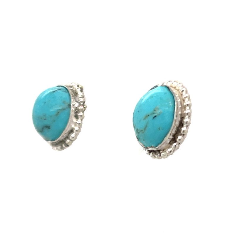 SILVER ROUND TURQUOISE POST EARRINGS