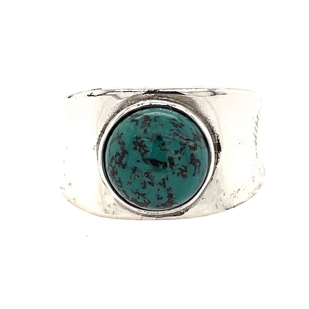 SILVER ROUND TURQUOISE WIDE BAND RING 8.5