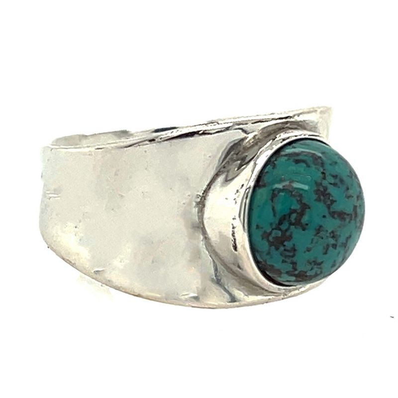 SILVER ROUND TURQUOISE WIDE BAND RING 8.5