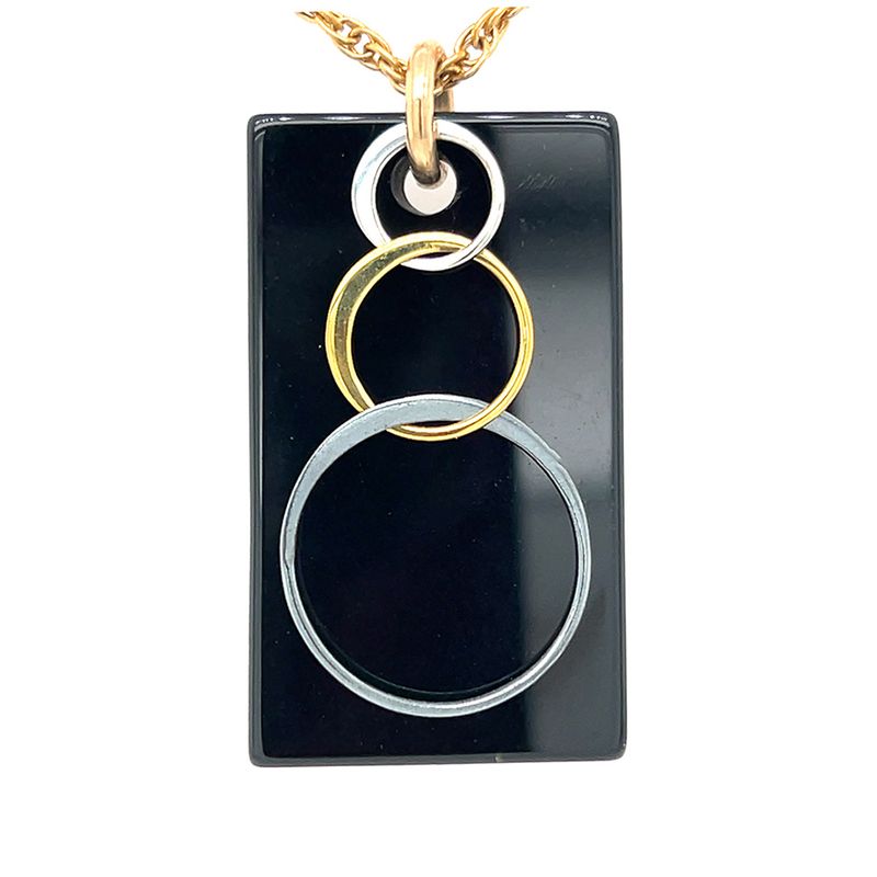 MIXED METALS ONYX RECTANGLE &amp; CIRCLE DANGLE NECKLACE