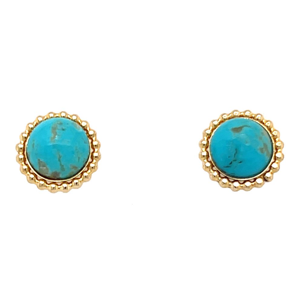 YELLOW GOLD-FILLED ROUND TURQUOISE POST EARRINGS