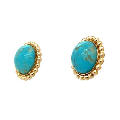 YELLOW GOLD-FILLED ROUND TURQUOISE POST EARRINGS