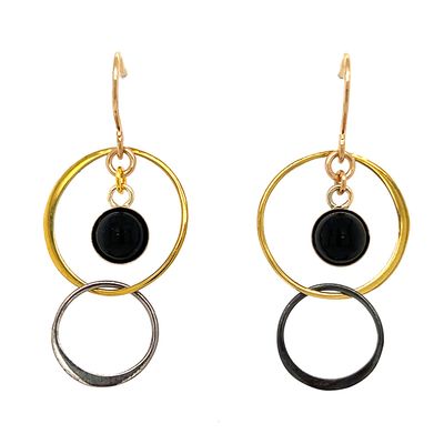 MIXED METALS DOUBLE CIRCLE DISC & ONYX EARRINGS MIXED METALS DOUBLE CIRCLE DISC & ONYX EARRINGS