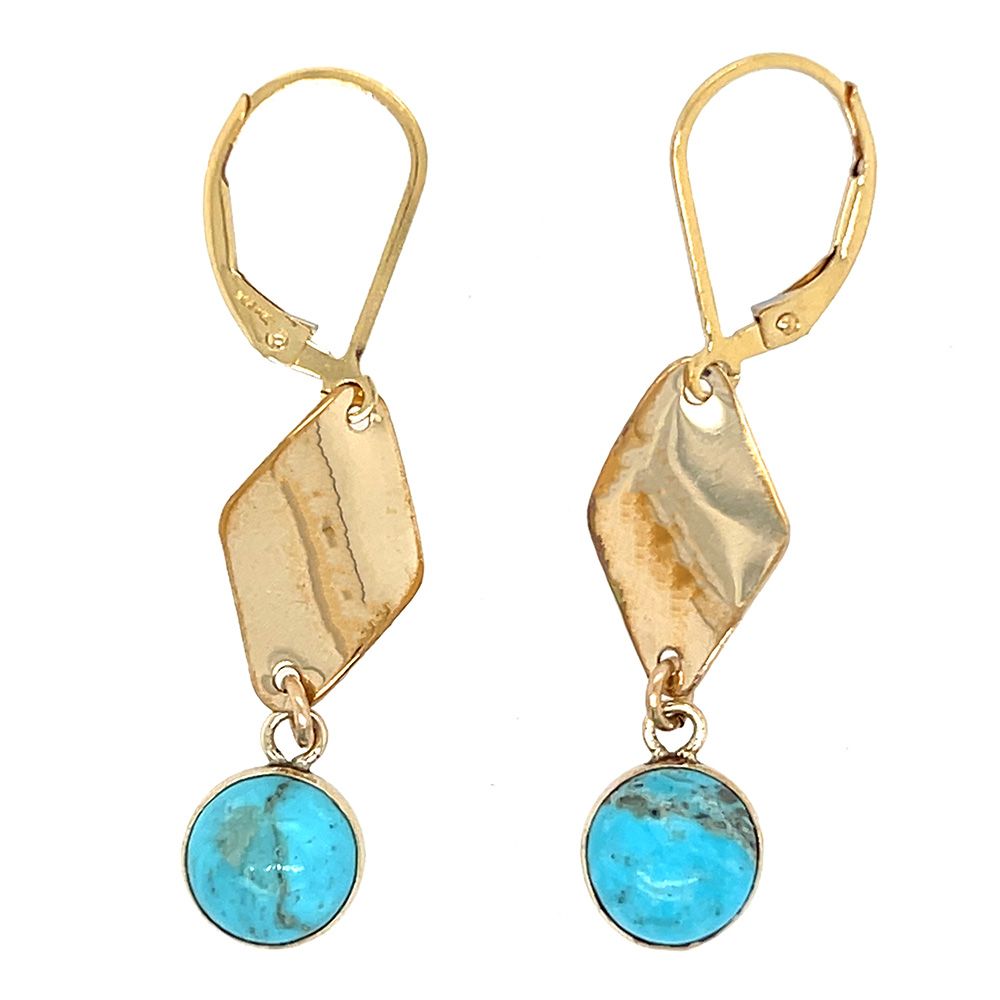 GOLD-FILLED CURVED DISC W/TURQUOISE EARRINGS