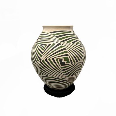 MATA ORTIZ GREEN & BLACK GEO VASE - 7 x 5 MATA ORTIZ GREEN & BLACK GEO VASE - 7 x 5