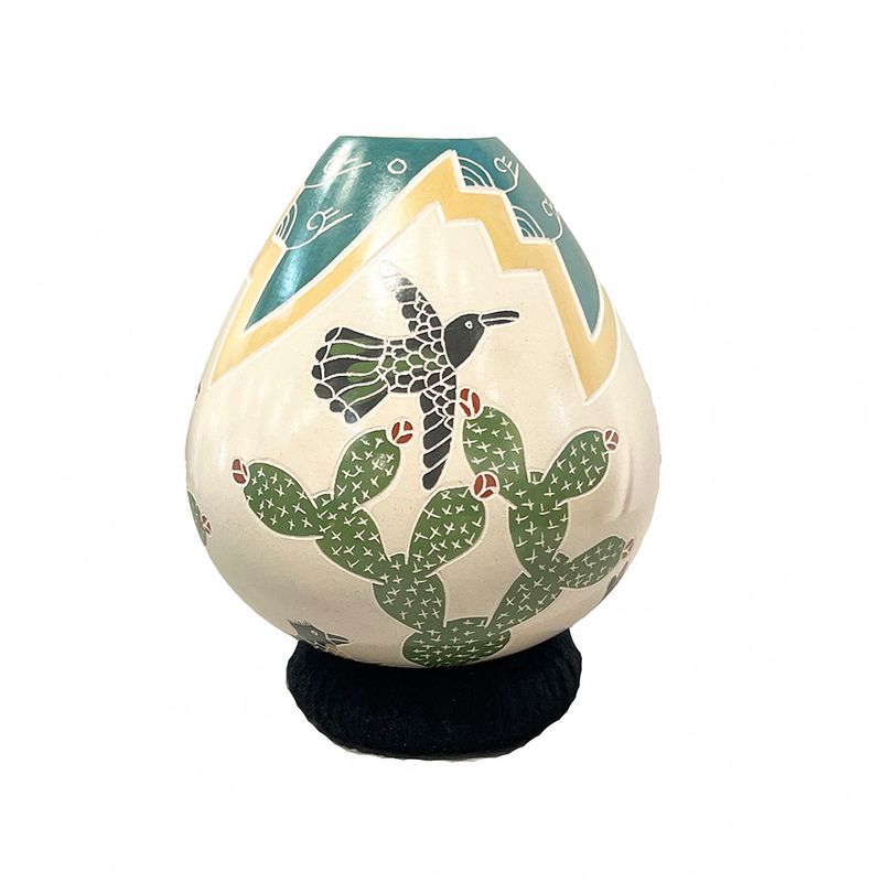 MATA ORTIZ COLORFUL CACTUS & HUMMINGBIRD - 5 x 3.5 MATA ORTIZ COLORFUL CACTUS & HUMMINGBIRD - 5 x 3.5
