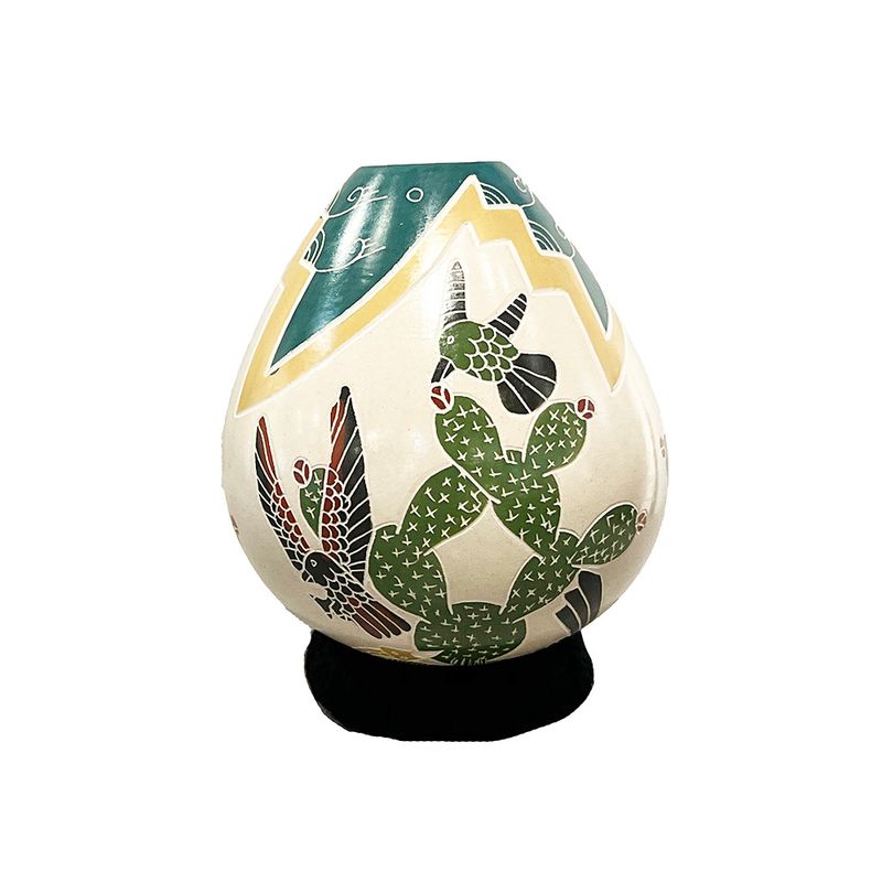 MATA ORTIZ COLORFUL CACTUS & HUMMINGBIRD - 5 x 3.5