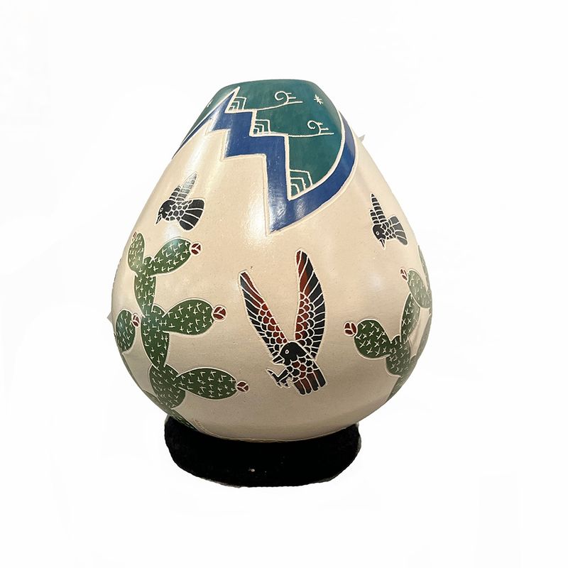 MATA ORTIZ MED COLORFUL CACTUS & HUMMINGBIRD - 7 x 4.5 MATA ORTIZ MED COLORFUL CACTUS & HUMMINGBIRD - 7 x 4.5