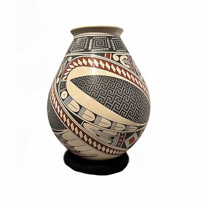 MATA ORTIZ RED &amp; BROWN GEO DESIGNS - 9.5 x 6.5