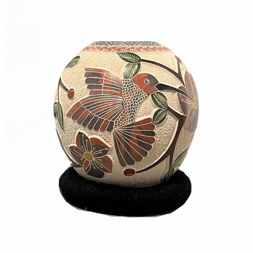 MATA ORTIZ ETCHED FLOWERS &amp; HUMMINGBIRDS - 5.5 x 4