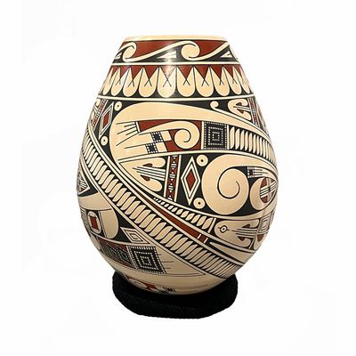 MATA ORTIZ RED &amp; BROWN GEO SWIRLS - 9 x 6