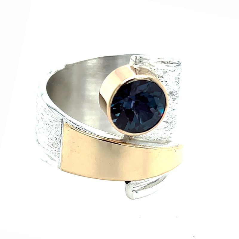 SILVER/14K ALEXANDRITE WRAP RING - SIZE 7.5