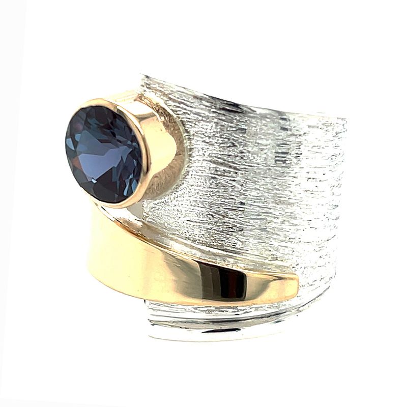 SILVER/14K ALEXANDRITE WRAP RING - SIZE 7.5