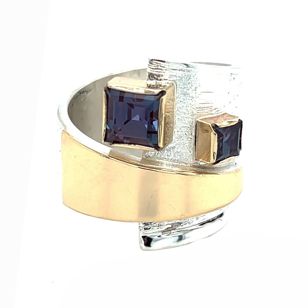 SILVER/14KT DOUBLE ALEXANDRITE WRAP RING - 7.5