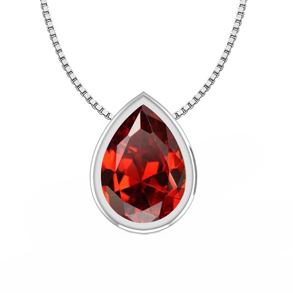 SILVER GARNET TEARDROP NECKLACE 18"