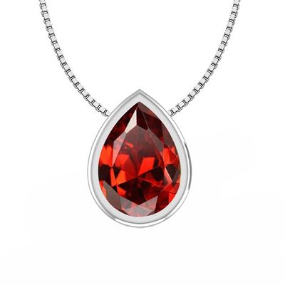 SILVER GARNET TEARDROP NECKLACE 18" SILVER GARNET TEARDROP NECKLACE 18"