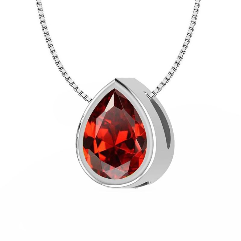 SILVER GARNET TEARDROP NECKLACE 18"