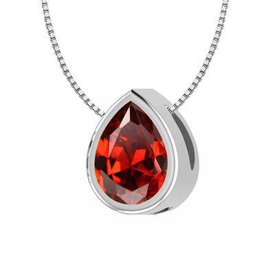 SILVER GARNET TEARDROP NECKLACE 18"