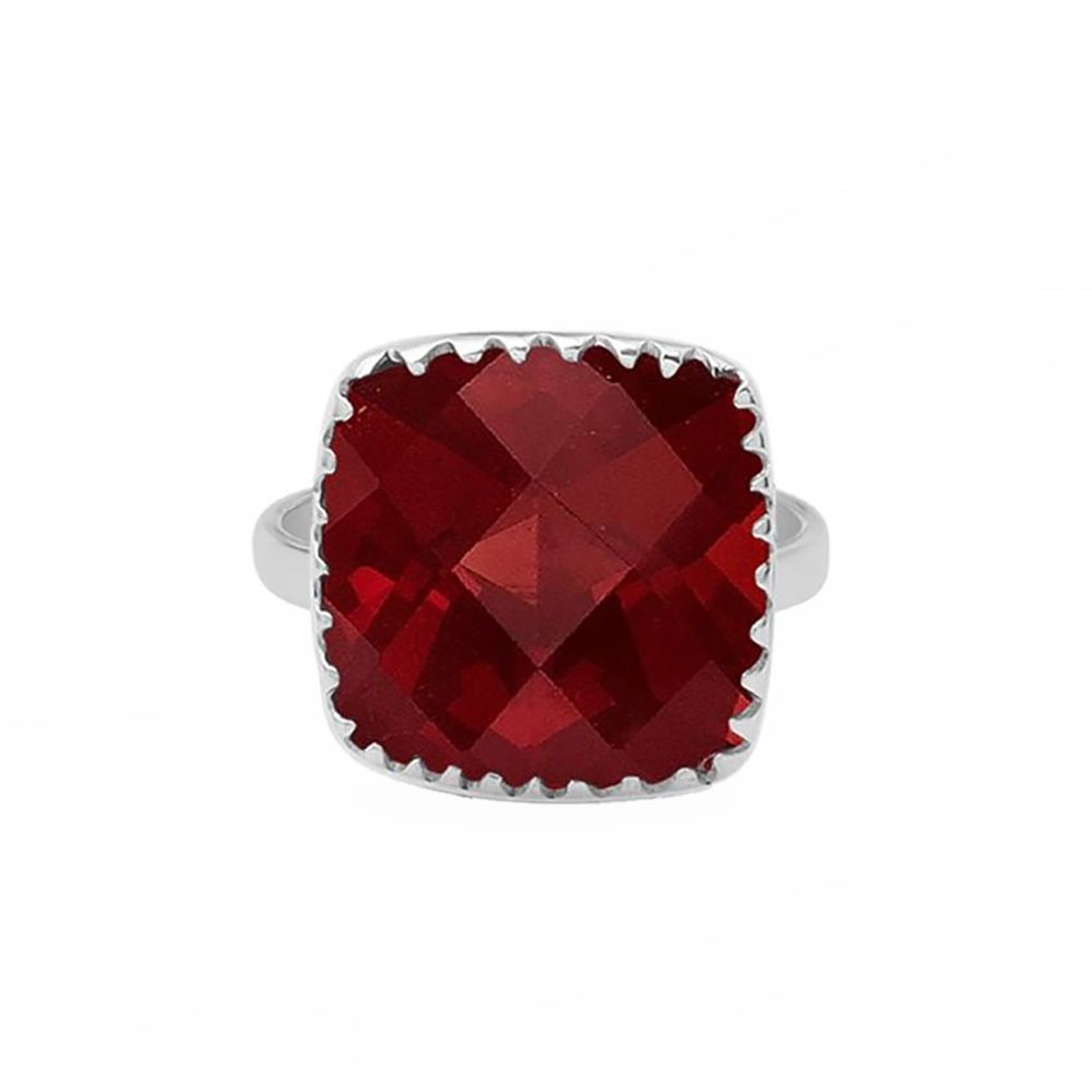 SILVER GARNET SQUARE RING - 7