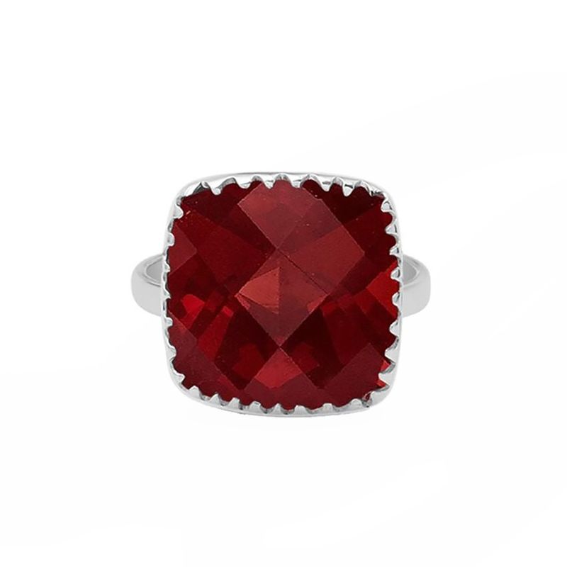 SILVER GARNET SQUARE RING - 7