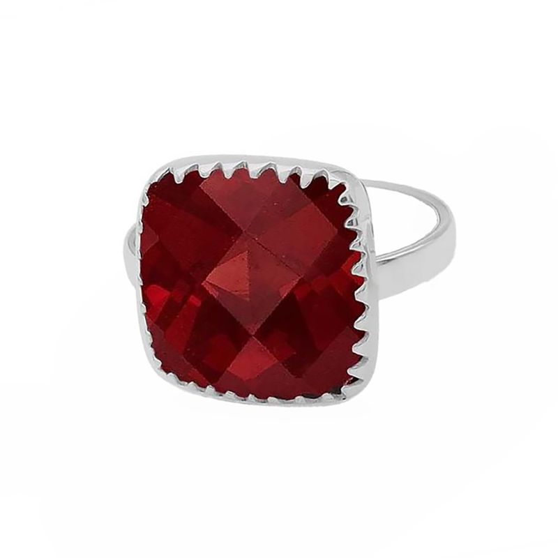 SILVER GARNET SQUARE RING - 7
