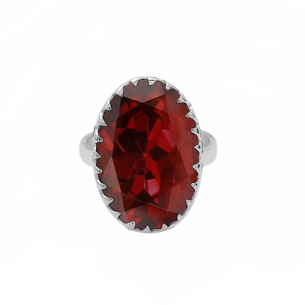 SILVER GARNET OVAL RING - 9