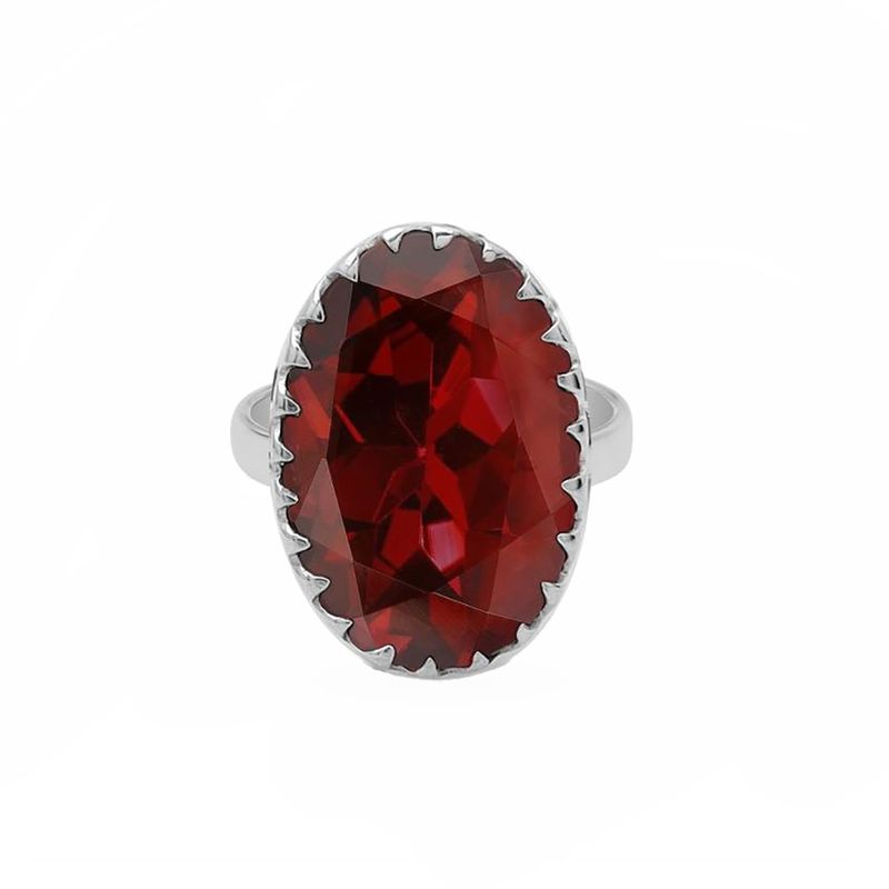 SILVER GARNET OVAL RING - 9