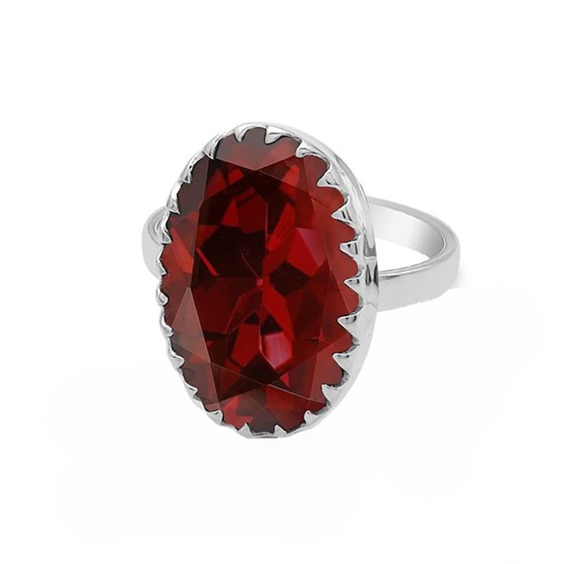 SILVER GARNET OVAL RING - 9