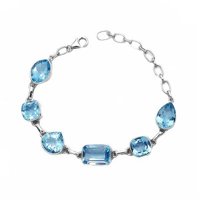 SILVER TOPAZ SHAPES LINK BRACELET SILVER TOPAZ SHAPES LINK BRACELET