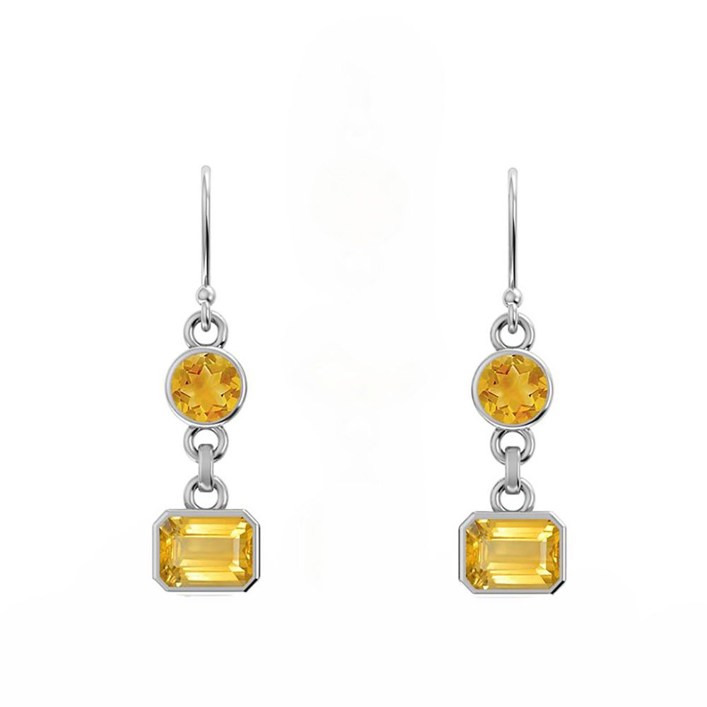 SILVER CITRINE ROUND &amp; OCTAGON EARRINGS