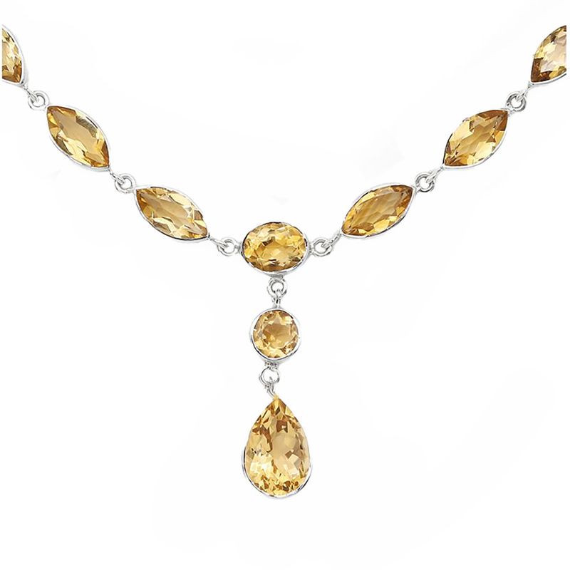 SILVER CITRINE SHAPES LINKED NECKLACE