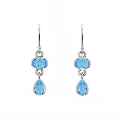SILVER TOPAZ OVAL & TEARDROP LINKED EARRINGS SILVER TOPAZ OVAL & TEARDROP LINKED EARRINGS