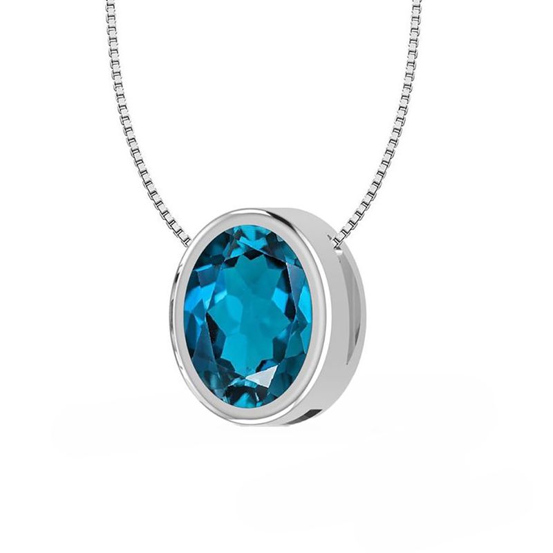 SILVER TOPAZ OVAL NECKLACE - 18