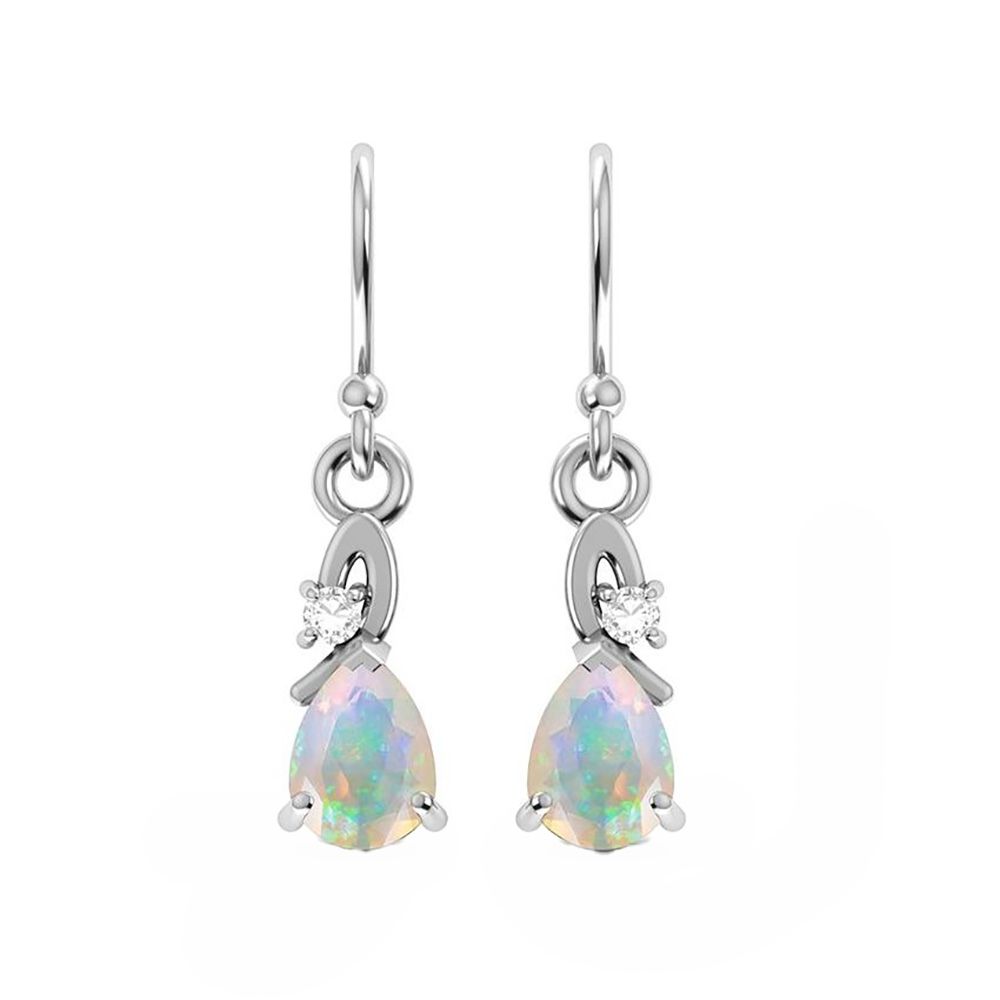 SILVER OPAL TEARDROP &amp; CZ EARRINGS