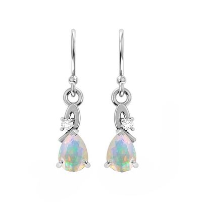 SILVER OPAL TEARDROP &amp; CZ EARRINGS