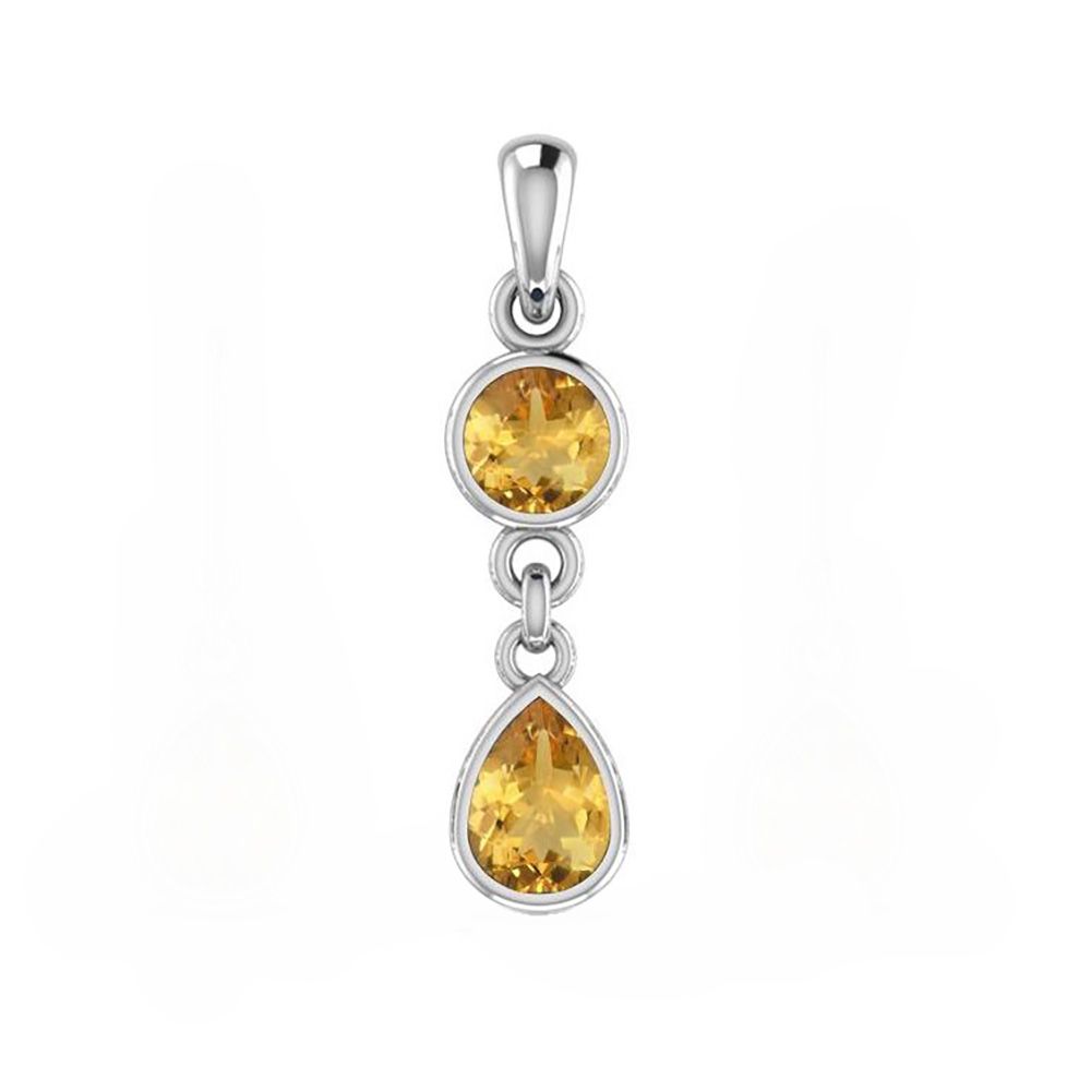 SILVER CITRINE ROUND &amp; TEARDROP LINKED PENDANT