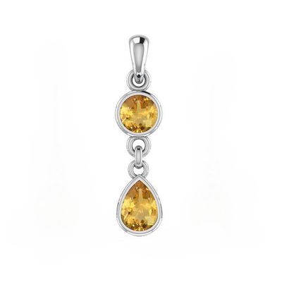 SILVER CITRINE ROUND & TEARDROP LINKED PENDANT SILVER CITRINE ROUND & TEARDROP LINKED PENDANT