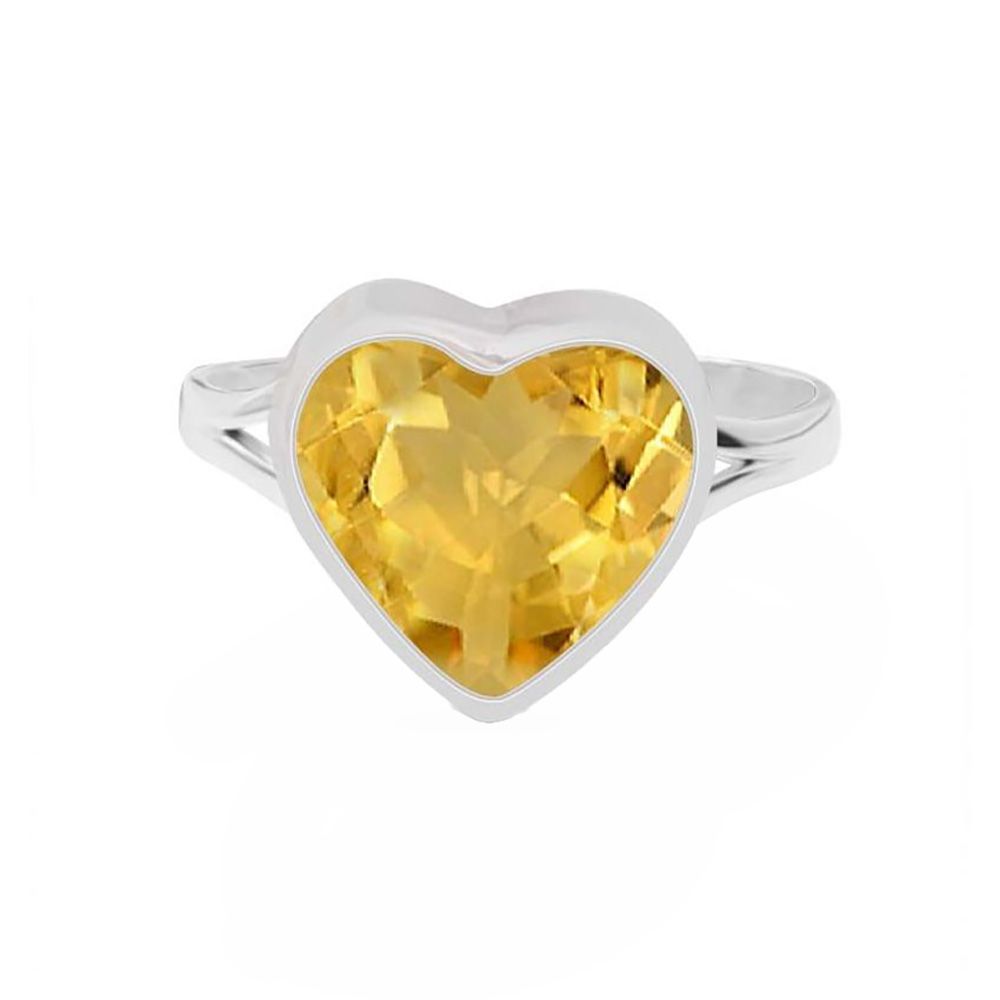 SILVER CITRINE HEART RING - 8