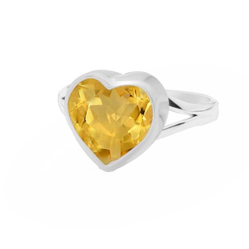 SILVER CITRINE HEART RING - 8