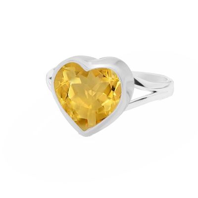 SILVER CITRINE HEART RING - 8
