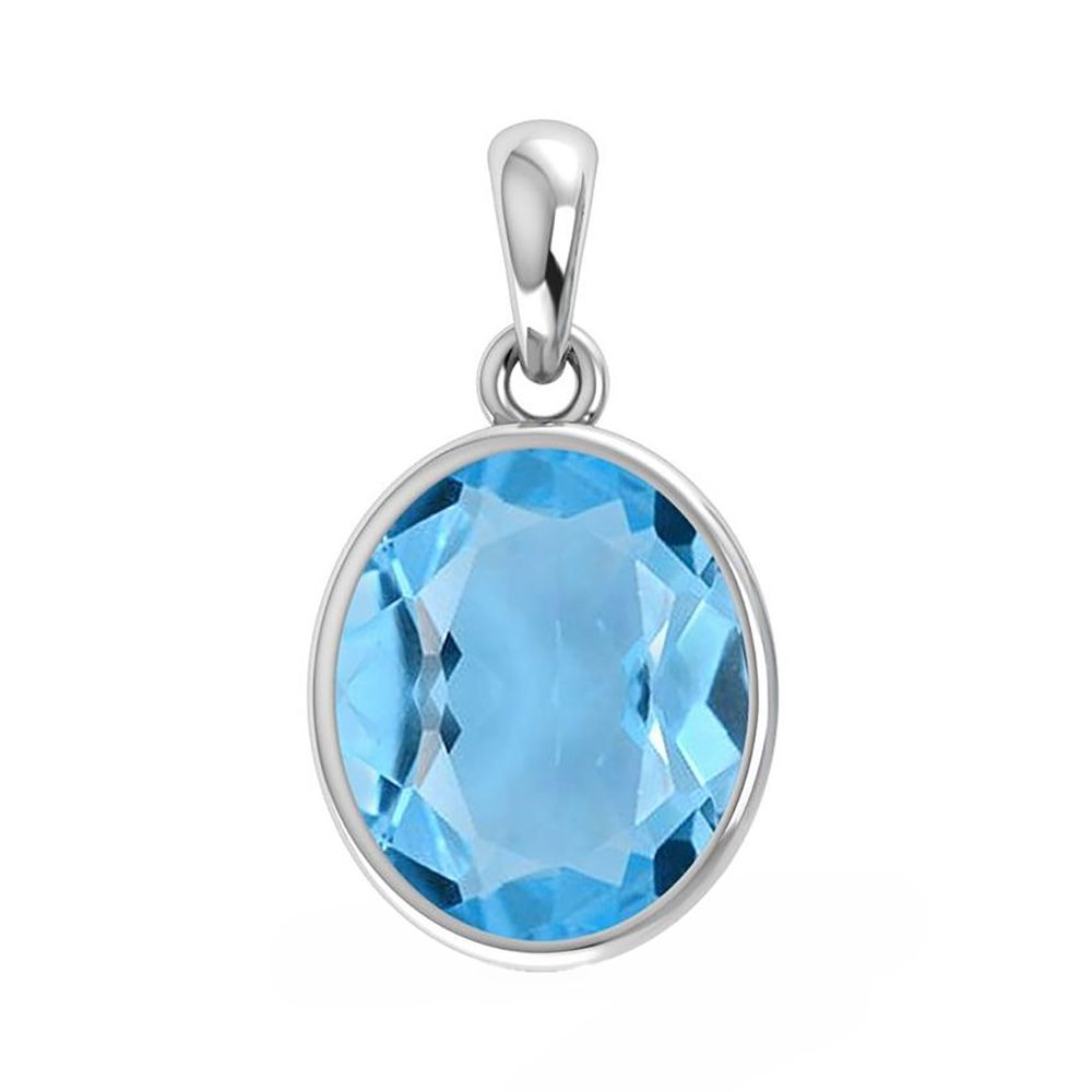 SILVER BLUE TOPAZ OVAL PENDANT