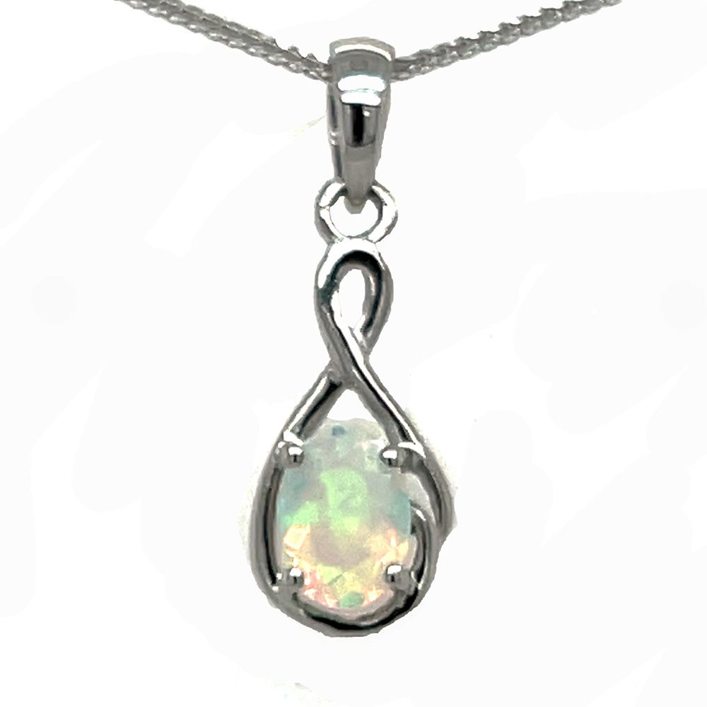 SILVER INFINITY W/OVAL NATURAL OPAL NECKLACE