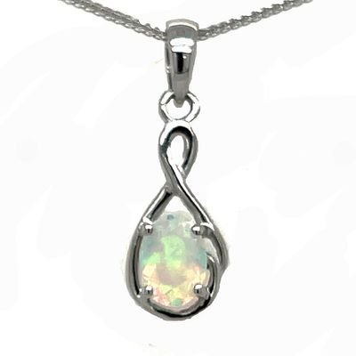SILVER INFINITY W/OVAL NATURAL OPAL NECKLACE