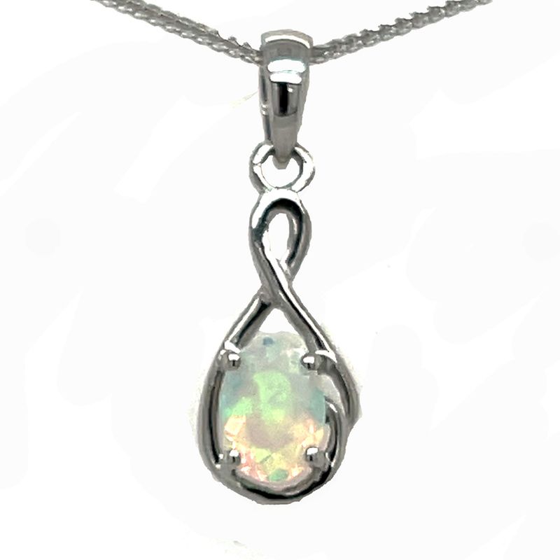 SILVER INFINITY W/OVAL NATURAL OPAL NECKLACE