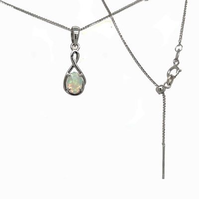 SILVER INFINITY W/OVAL NATURAL OPAL NECKLACE
