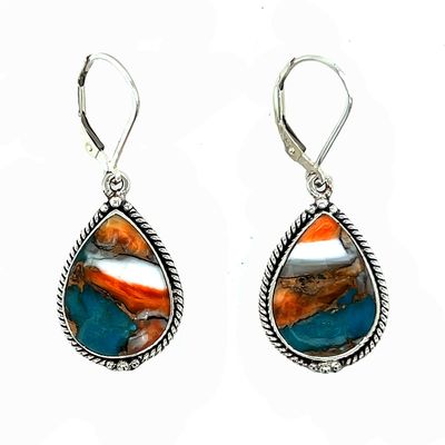 SILVER SPINY OYSTER &amp; TURQUOISE TEARDROP EARRINGS