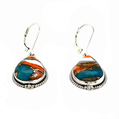 SILVER SPINY OYSTER &amp; TURQUOISE TEARDROP EARRINGS