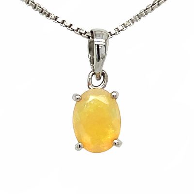 SILVER NATURAL OPAL OVAL NECKLACE