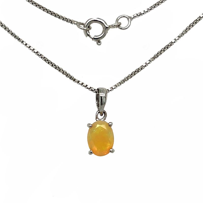 SILVER NATURAL OPAL OVAL NECKLACE