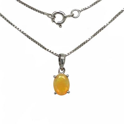SILVER NATURAL OPAL OVAL NECKLACE